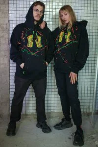 Džemperis su kapišonu vintage ”face uv green red”